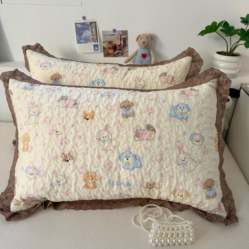 Csipkés párnahuzat, 100% pamut, nyomtatott és steppelt szövés, reaktív festés, skandináv stílus, egy párnához, 40-count anyag