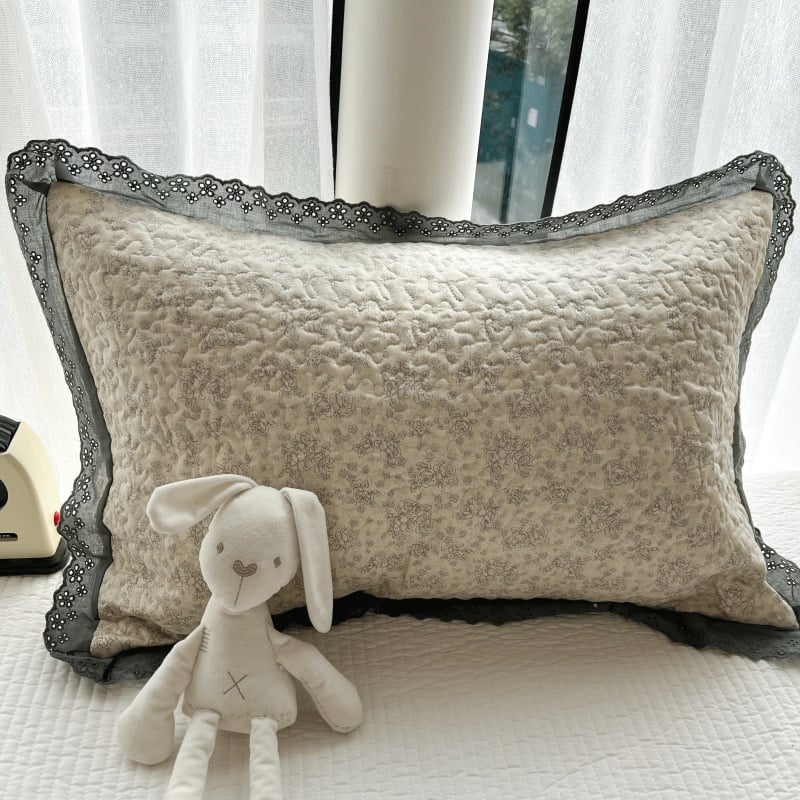 Csipkés párnahuzat, 100% pamut, nyomtatott és steppelt szövés, reaktív festés, skandináv stílus, egy párnához, 40-count anyag