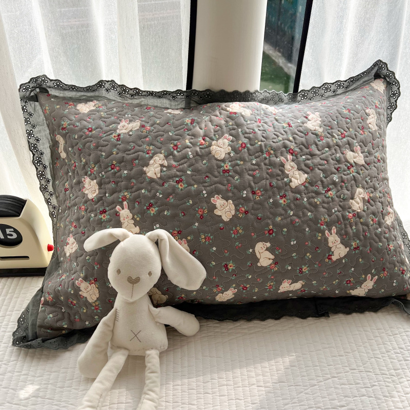 Csipkés párnahuzat, 100% pamut, nyomtatott és steppelt szövés, reaktív festés, skandináv stílus, egy párnához, 40-count anyag