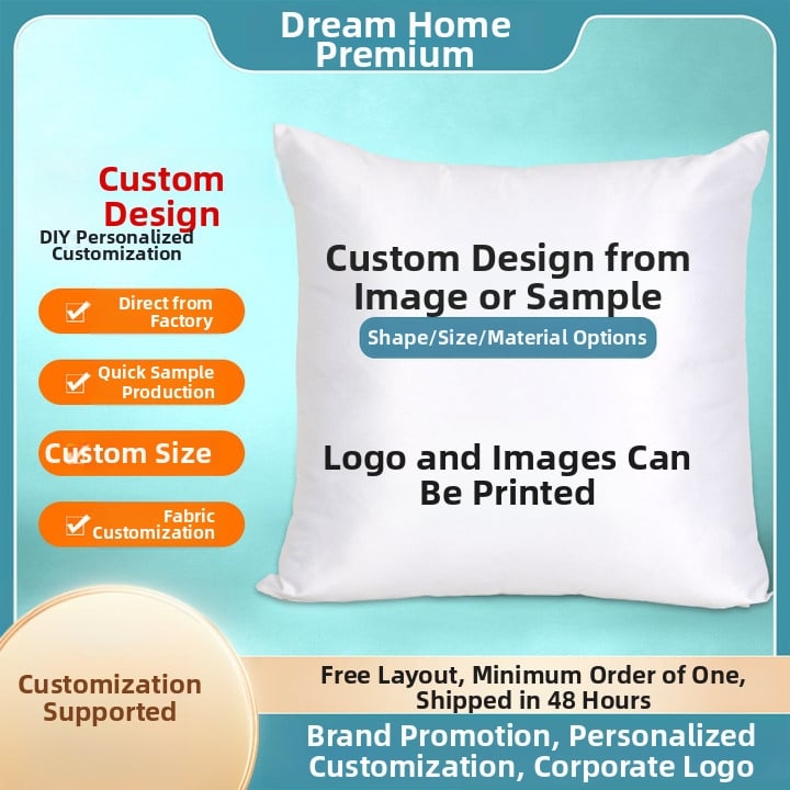 Párna belsővel — testreszabható digitális nyomtatás, egyszínű minta, huzat: imitációs, nagyon puha, töltet: PP pamut