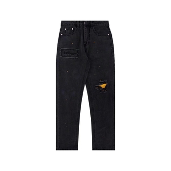 Eiropas un amerikāņu retro stila saplēstas džinsa bikses ar krāsas šļakatām, ielas stils, tievējošas, karsta vasara, vēsas un brīvas, modernas melnas bikses.