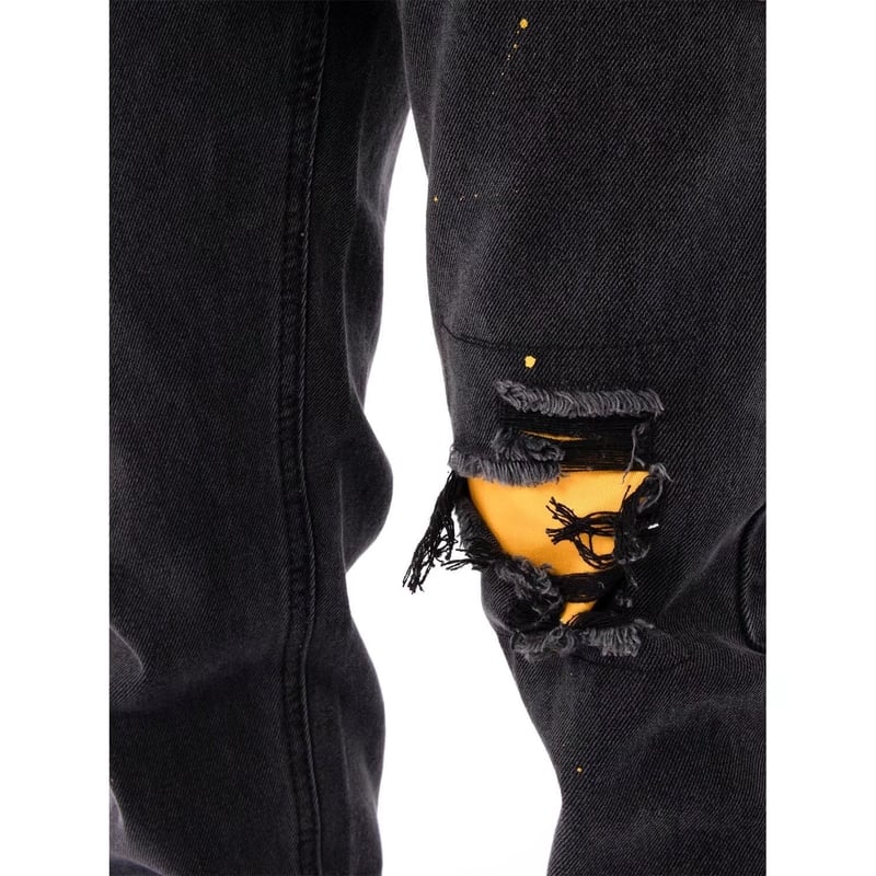 Eiropas un amerikāņu retro stila saplēstas džinsa bikses ar krāsas šļakatām, ielas stils, tievējošas, karsta vasara, vēsas un brīvas, modernas melnas bikses.