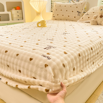 Zimski debeli mliječni velur prekrivač za krevet, srčani uzorak, 100% pamuk, 1.5-2.0 kg, nordijski stil