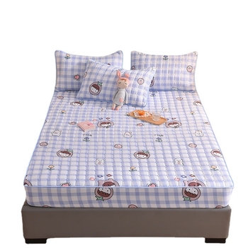 Fésült pamut ágyneműkészlet csúszásmentes, virágos mintázat, 3 részes készlet: lepedő, ágyneműtakaró és matracvédő, kimosott pamut, reaktív nyomtatás