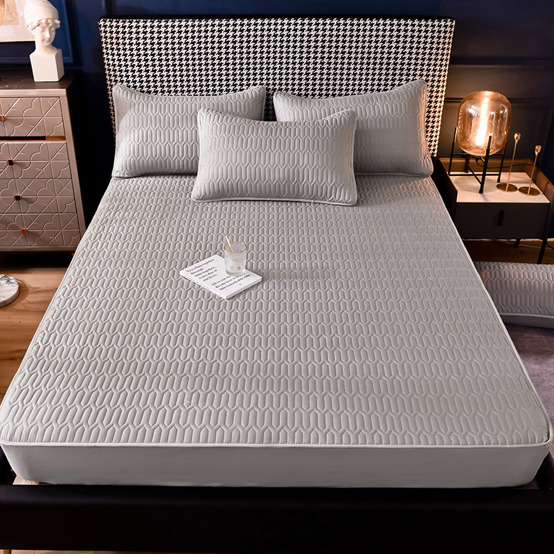 Fésült pamut ágyneműkészlet csúszásmentes, virágos mintázat, 3 részes készlet: lepedő, ágyneműtakaró és matracvédő, kimosott pamut, reaktív nyomtatás