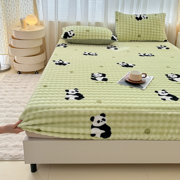Set od tri dijela: napinjajuće plahte od mliječnog velura s floralnim uzorkom, debeli, za krevet 1,8 m