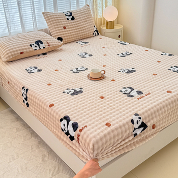 Set od tri dijela: napinjajuće plahte od mliječnog velura s floralnim uzorkom, debeli, za krevet 1,8 m