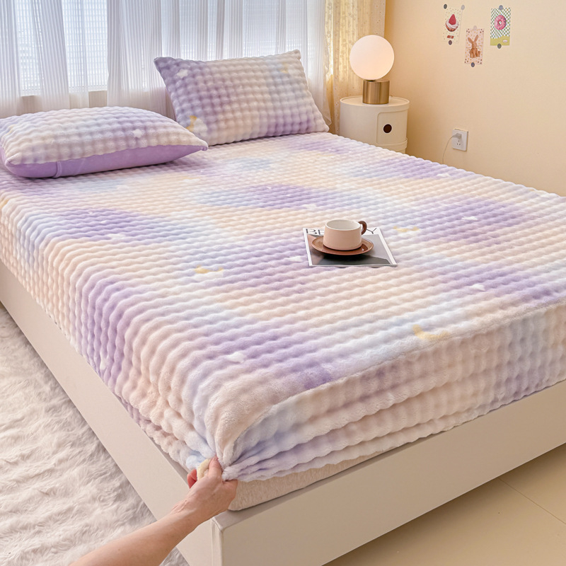 Set od tri dijela: napinjajuće plahte od mliječnog velura s floralnim uzorkom, debeli, za krevet 1,8 m