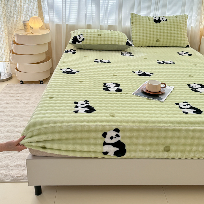 Set od tri dijela: napinjajuće plahte od mliječnog velura s floralnim uzorkom, debeli, za krevet 1,8 m