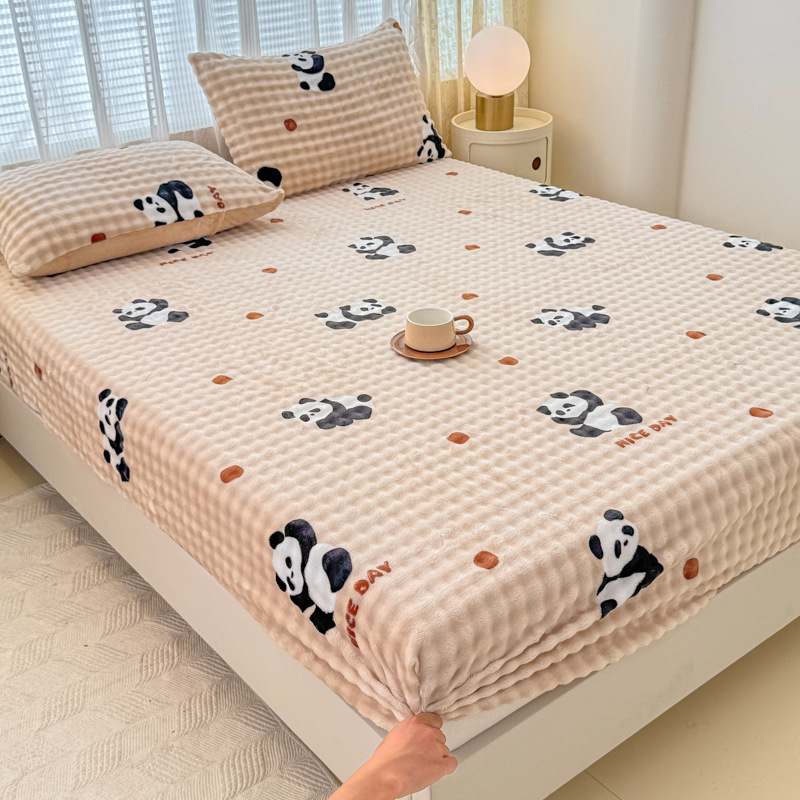 Set od tri dijela: napinjajuće plahte od mliječnog velura s floralnim uzorkom, debeli, za krevet 1,8 m