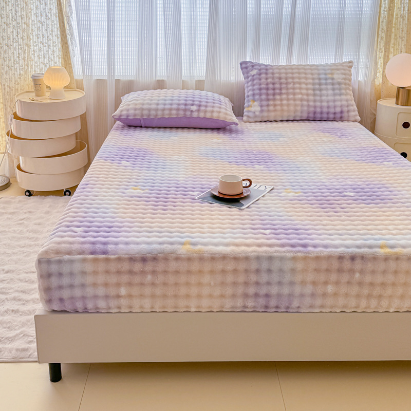 Set od tri dijela: napinjajuće plahte od mliječnog velura s floralnim uzorkom, debeli, za krevet 1,8 m