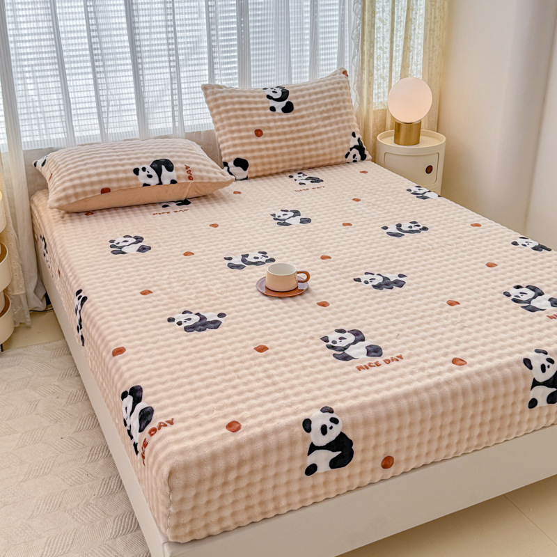Set od tri dijela: napinjajuće plahte od mliječnog velura s floralnim uzorkom, debeli, za krevet 1,8 m