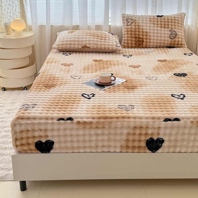 Set od tri dijela: napinjajuće plahte od mliječnog velura s floralnim uzorkom, debeli, za krevet 1,8 m