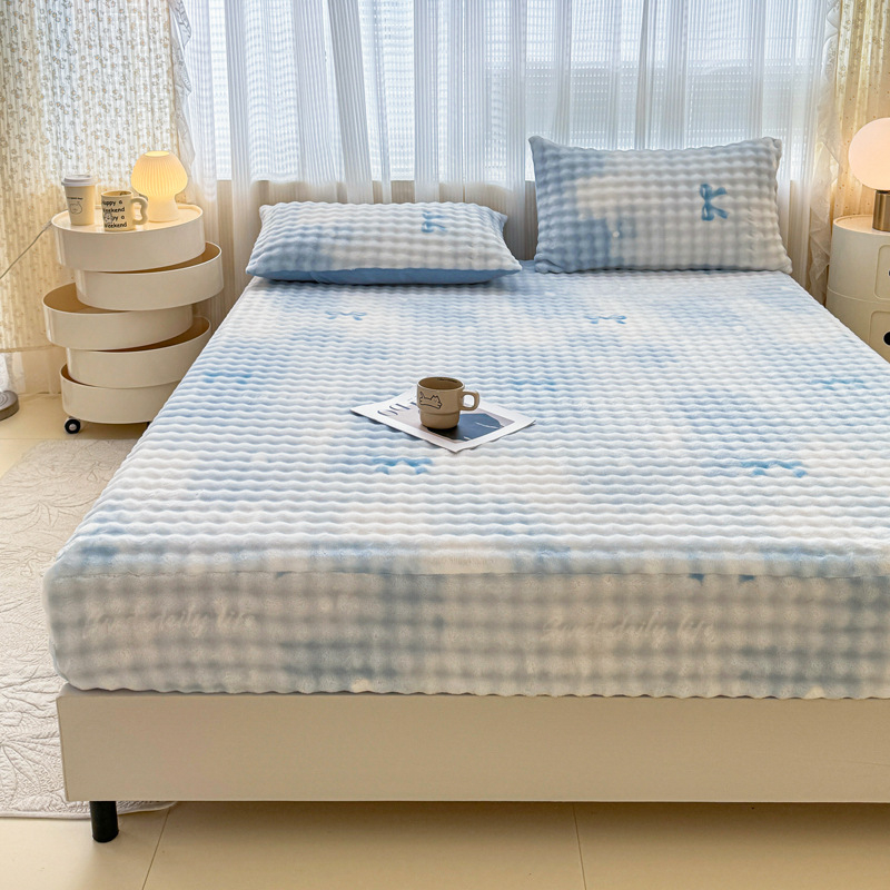 Set od tri dijela: napinjajuće plahte od mliječnog velura s floralnim uzorkom, debeli, za krevet 1,8 m