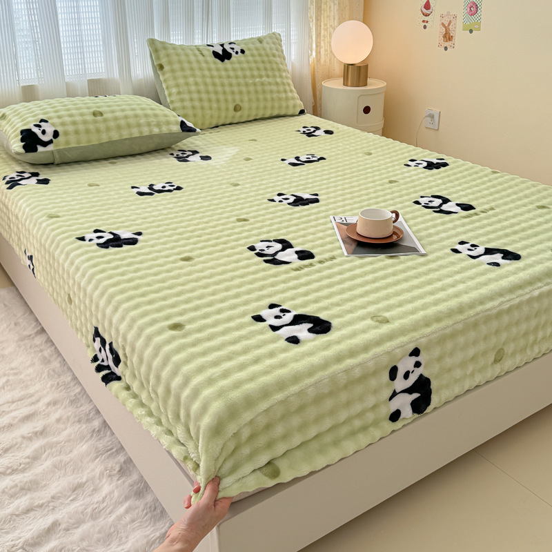 Set od tri dijela: napinjajuće plahte od mliječnog velura s floralnim uzorkom, debeli, za krevet 1,8 m
