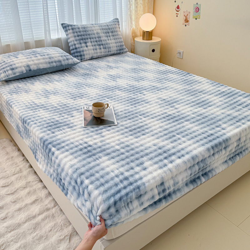 Set od tri dijela: napinjajuće plahte od mliječnog velura s floralnim uzorkom, debeli, za krevet 1,8 m