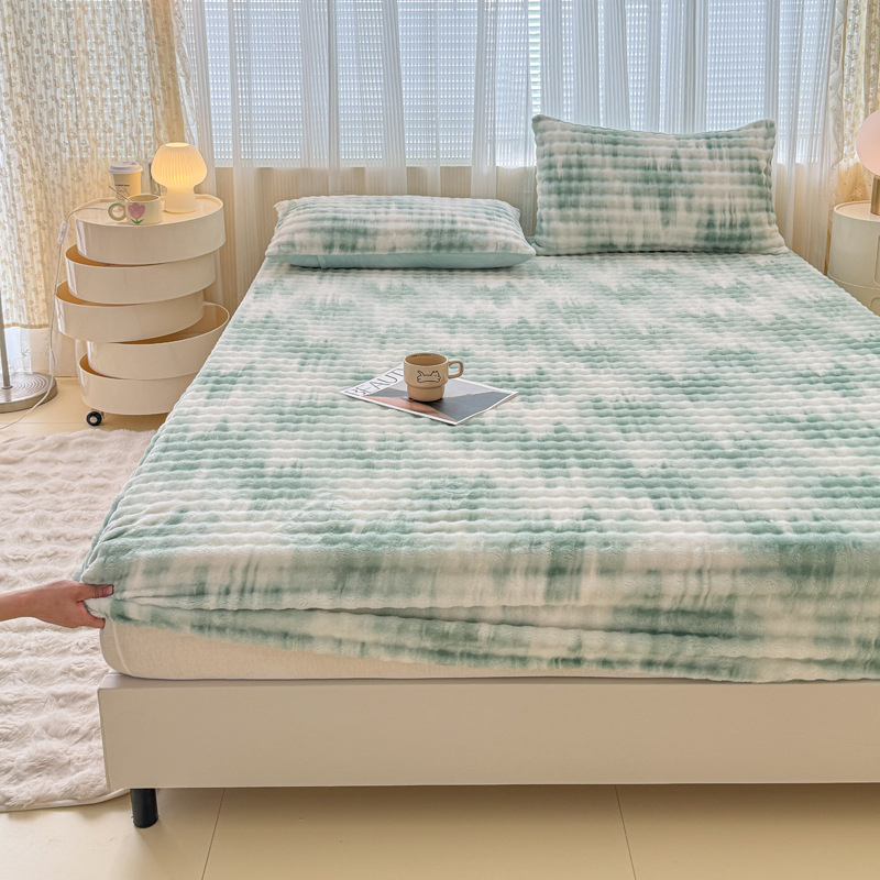 Set od tri dijela: napinjajuće plahte od mliječnog velura s floralnim uzorkom, debeli, za krevet 1,8 m