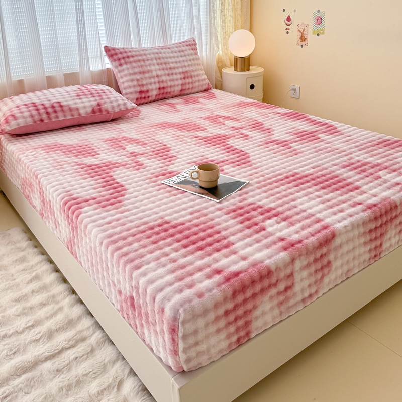 Set od tri dijela: napinjajuće plahte od mliječnog velura s floralnim uzorkom, debeli, za krevet 1,8 m