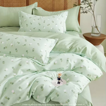 Pamukasti četverodijelni set posteljine s motivom biljaka i cvijeća, za sve sezone, INS-stil, reaktivno bojanje