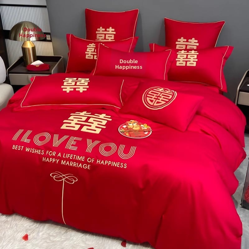 Esküvői ágyneműkészlet, négy részes, poliészter twill, reaktív színezés