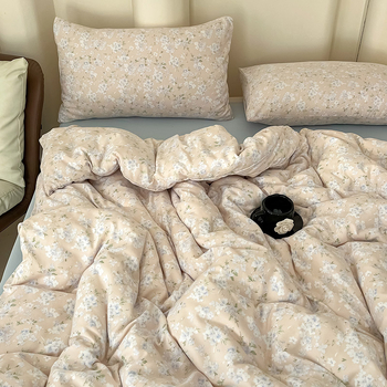 Posteljina od pletene pamuka, četverodijelni set s nježnim cvjetnim uzorkom