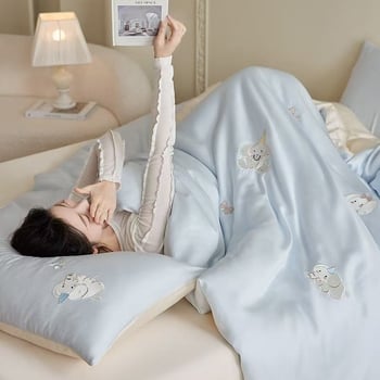 Lyocell négy darabos ágynemű készlet – egyszínű, szövés 100 szál, reaktív nyomtatás és festés, mosott szövés, rögzített lepedő-stílus