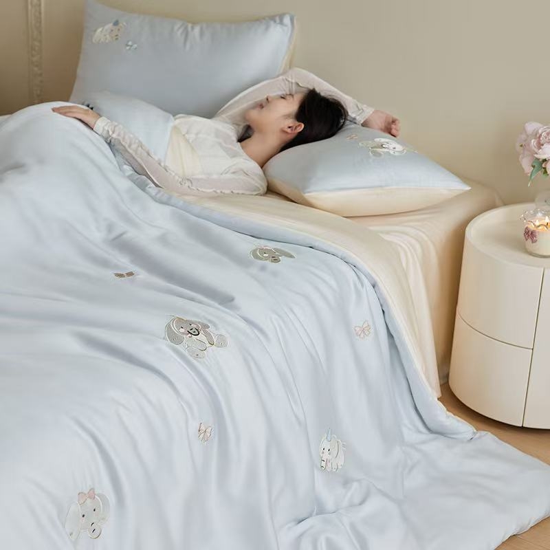 Lyocell négy darabos ágynemű készlet – egyszínű, szövés 100 szál, reaktív nyomtatás és festés, mosott szövés, rögzített lepedő-stílus