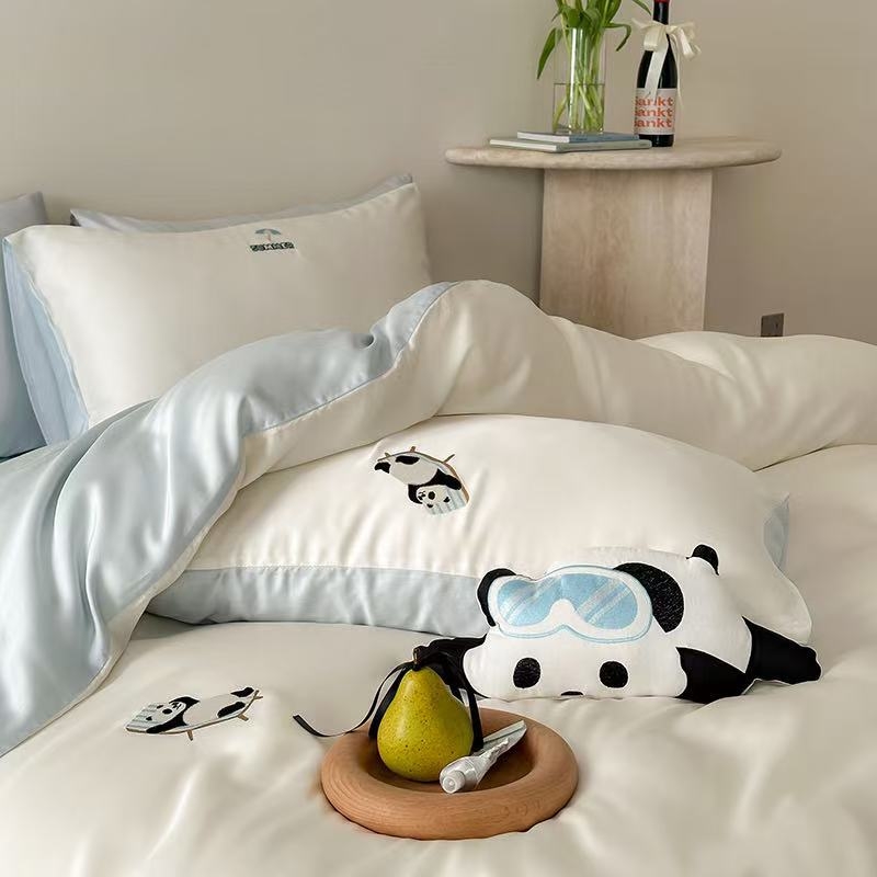 Lyocell négy darabos ágynemű készlet – egyszínű, szövés 100 szál, reaktív nyomtatás és festés, mosott szövés, rögzített lepedő-stílus