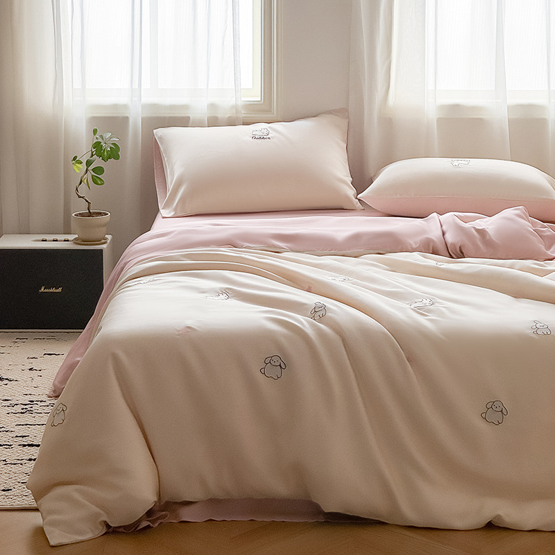 Lyocell négy darabos ágynemű készlet – egyszínű, szövés 100 szál, reaktív nyomtatás és festés, mosott szövés, rögzített lepedő-stílus