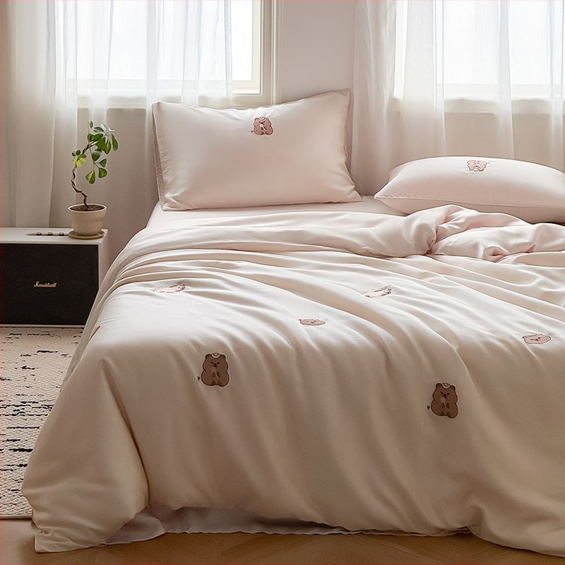 Lyocell négy darabos ágynemű készlet – egyszínű, szövés 100 szál, reaktív nyomtatás és festés, mosott szövés, rögzített lepedő-stílus