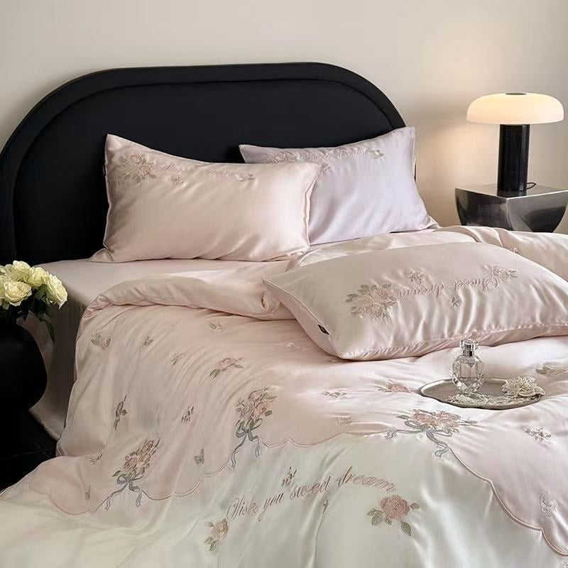 Lyocell négy darabos ágynemű készlet – egyszínű, szövés 100 szál, reaktív nyomtatás és festés, mosott szövés, rögzített lepedő-stílus