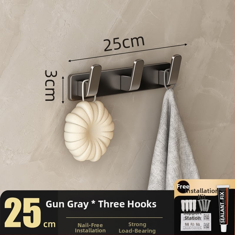 Be gręžimo sieninis drabužių kabykla, Space Aluminum, daugiaeilių su 3-8 kabliukais, šiuolaikiškas ir paprastas dizainas, apkrova 10-15 kg