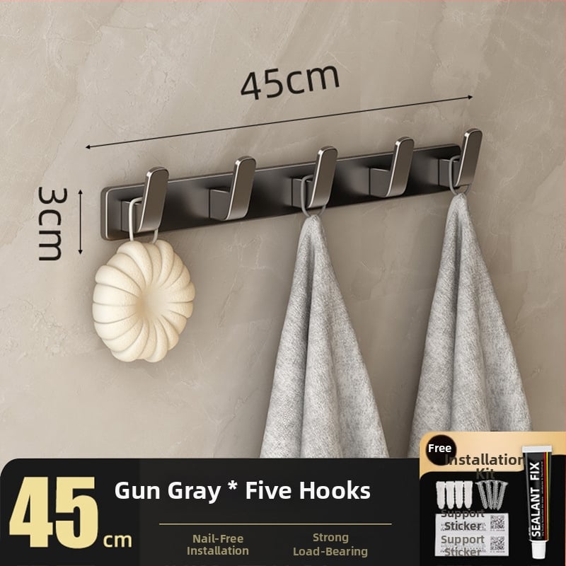 Be gręžimo sieninis drabužių kabykla, Space Aluminum, daugiaeilių su 3-8 kabliukais, šiuolaikiškas ir paprastas dizainas, apkrova 10-15 kg