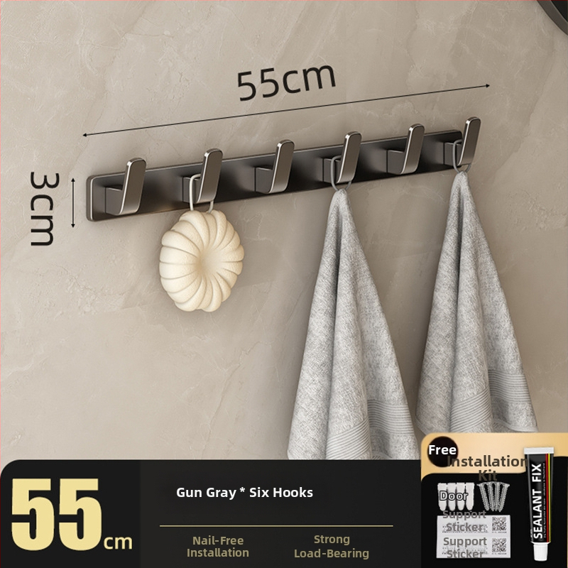 Be gręžimo sieninis drabužių kabykla, Space Aluminum, daugiaeilių su 3-8 kabliukais, šiuolaikiškas ir paprastas dizainas, apkrova 10-15 kg