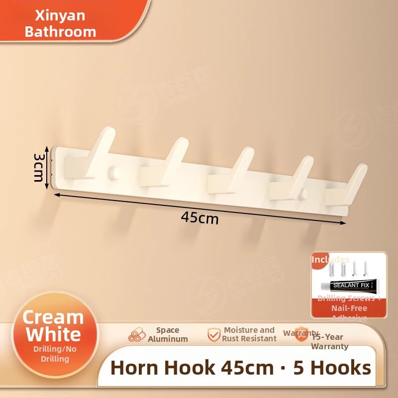 Be gręžimo sieninis drabužių kabykla, Space Aluminum, daugiaeilių su 3-8 kabliukais, šiuolaikiškas ir paprastas dizainas, apkrova 10-15 kg