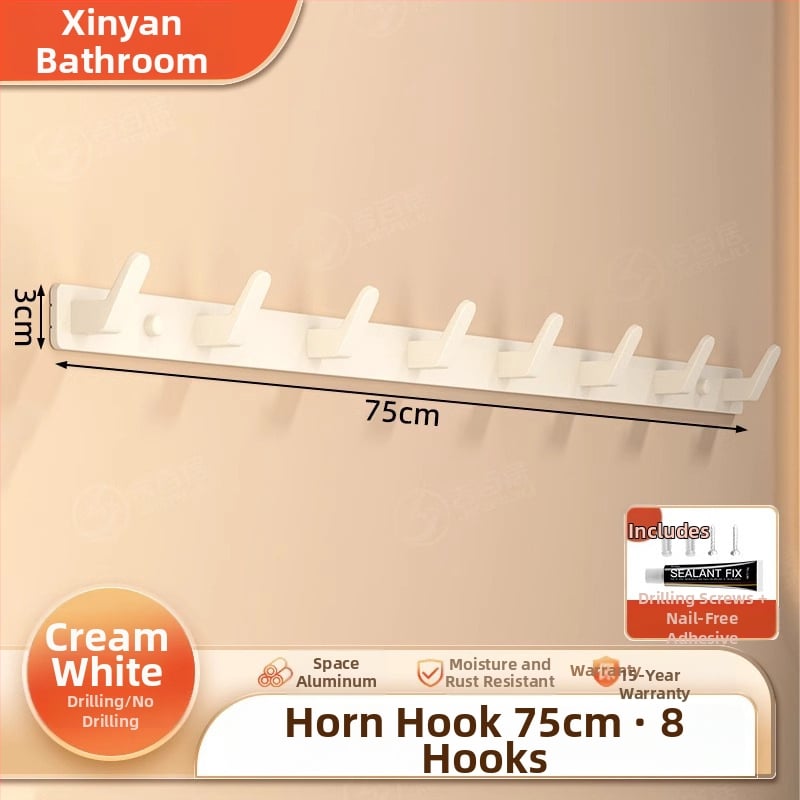 Be gręžimo sieninis drabužių kabykla, Space Aluminum, daugiaeilių su 3-8 kabliukais, šiuolaikiškas ir paprastas dizainas, apkrova 10-15 kg