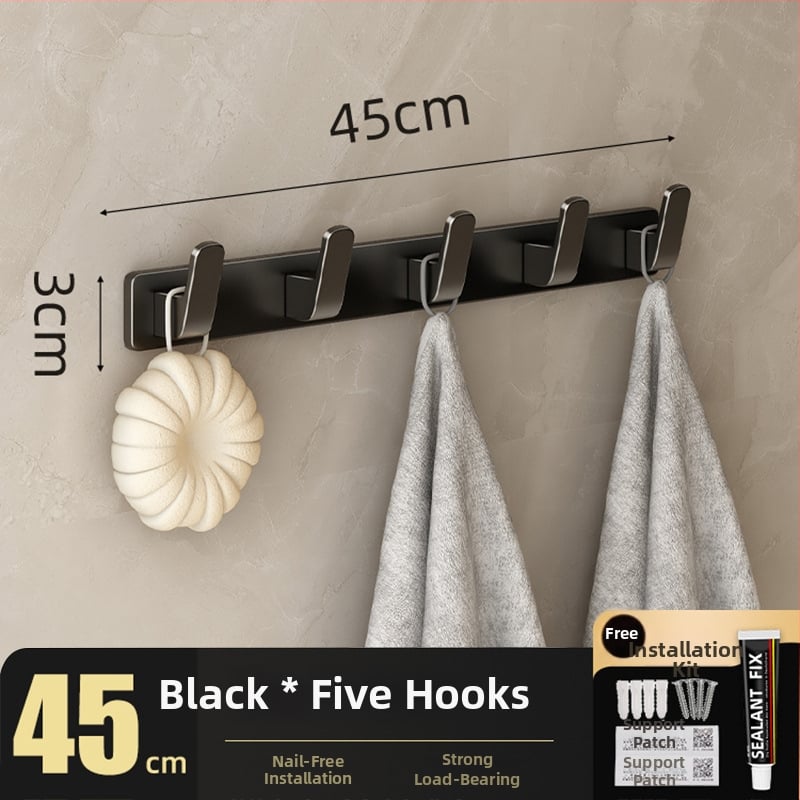 Be gręžimo sieninis drabužių kabykla, Space Aluminum, daugiaeilių su 3-8 kabliukais, šiuolaikiškas ir paprastas dizainas, apkrova 10-15 kg