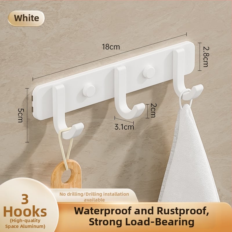 Sieninis lipnus kabykla iš kosminio aliuminio, kelių eilių kabliukų, be gręžimo, apkrova 5–10 kg, šiuolaikinis minimalistinis dizainas.