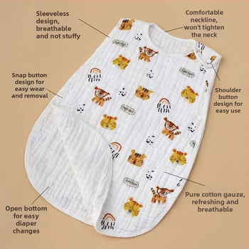 Baba géz alvózsák rövid ujj nélküli – 100% pamut, könnyű nyári kivitel, kick-proof kivitel, súly legfeljebb 0,5 kg, testreszabható