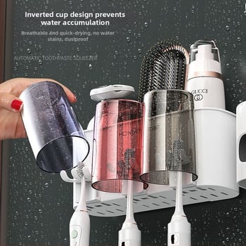 Държател за четки за зъби, метален, стенен монтаж без пробиване, за баня, чаши за изплакване