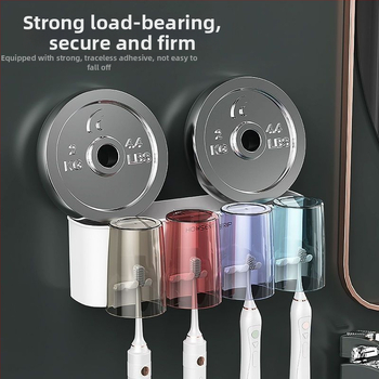 Държател за четки за зъби, метален, стенен монтаж без пробиване, за баня, чаши за изплакване