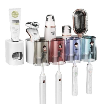 Държател за четки за зъби, метален, стенен монтаж без пробиване, за баня, чаши за изплакване