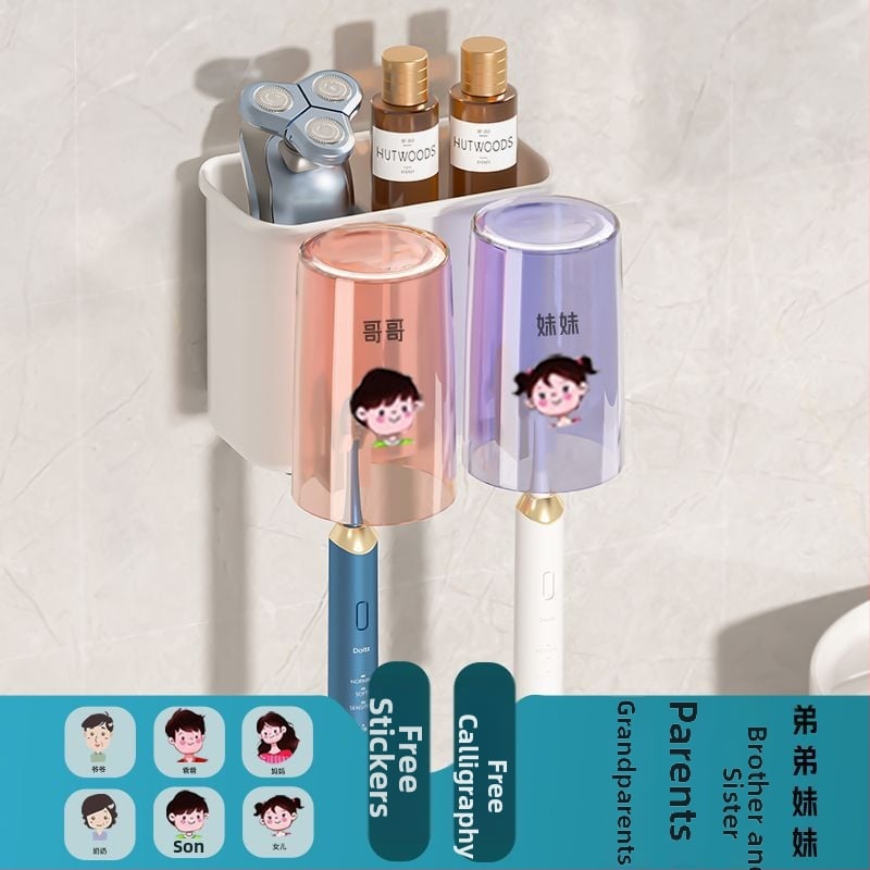 Държател за четки за зъби, метален, стенен монтаж без пробиване, за баня, чаши за изплакване