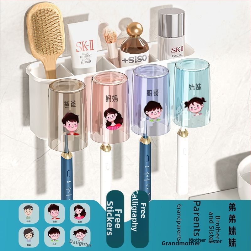 Държател за четки за зъби, метален, стенен монтаж без пробиване, за баня, чаши за изплакване