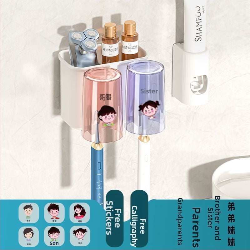 Държател за четки за зъби, метален, стенен монтаж без пробиване, за баня, чаши за изплакване