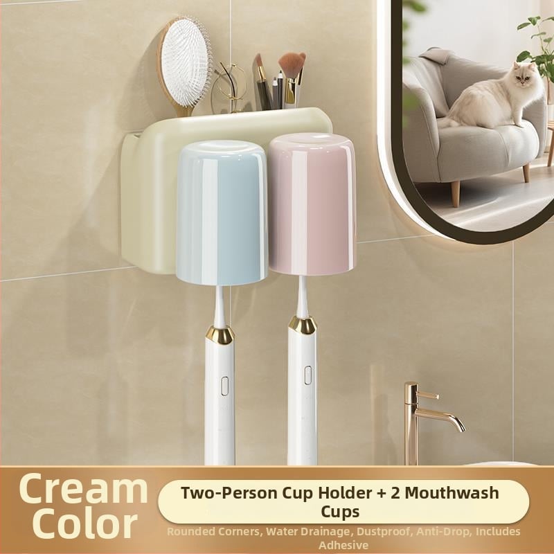 Държател за четки за зъби, метален, стенен монтаж без пробиване, за баня, чаши за изплакване