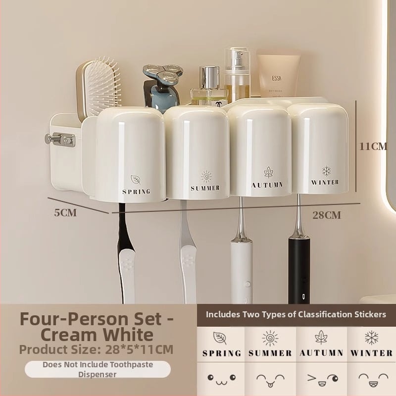 Държател за четки за зъби, метален, стенен монтаж без пробиване, за баня, чаши за изплакване