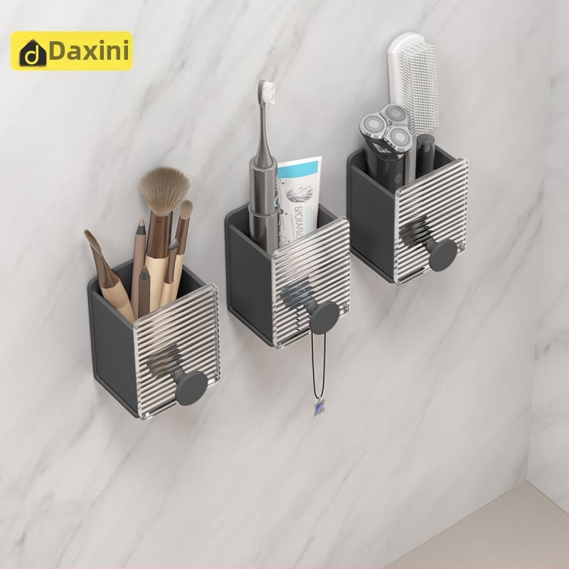 Sieninis laikiklis šepetėliams, dantų pastai ir makiažo šepetėliams – metalinė konstrukcija su aliuminio lydiniu ir akriliu; Modelis: Acrylic makeup stand A; Konfigūracija: vieno arba dviejų vamzdelių; Pritaikymas: Taip; Spausdintas logotipas: Taip