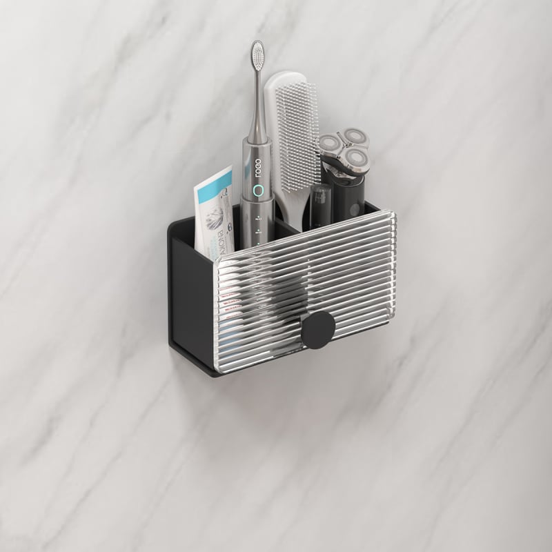 Sieninis laikiklis šepetėliams, dantų pastai ir makiažo šepetėliams – metalinė konstrukcija su aliuminio lydiniu ir akriliu; Modelis: Acrylic makeup stand A; Konfigūracija: vieno arba dviejų vamzdelių; Pritaikymas: Taip; Spausdintas logotipas: Taip