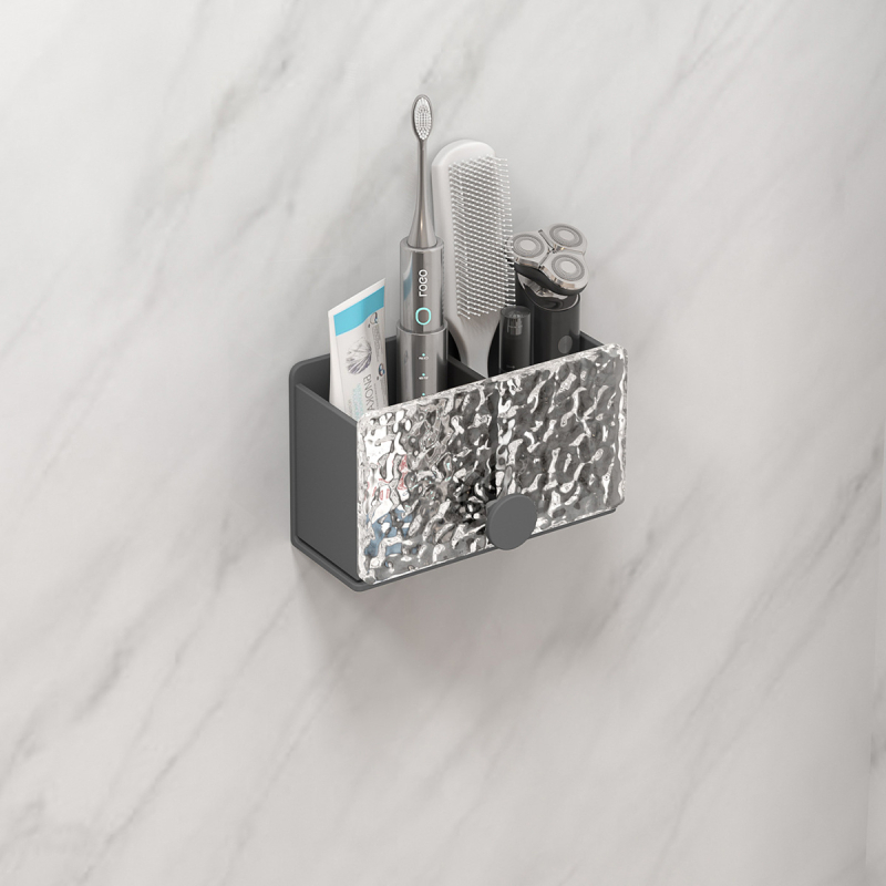 Sieninis laikiklis šepetėliams, dantų pastai ir makiažo šepetėliams – metalinė konstrukcija su aliuminio lydiniu ir akriliu; Modelis: Acrylic makeup stand A; Konfigūracija: vieno arba dviejų vamzdelių; Pritaikymas: Taip; Spausdintas logotipas: Taip